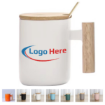 12oz Ceramic Mug with Wooden Handle and Lid