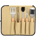 5 Pcs Bamboo BBQ Tools Set with Bag - Image 4