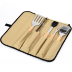 5 Pcs Bamboo BBQ Tools Set with Bag - Image 3