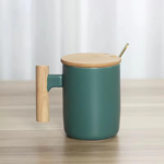 12oz Ceramic Mug with Wooden Handle and Lid - Image 4